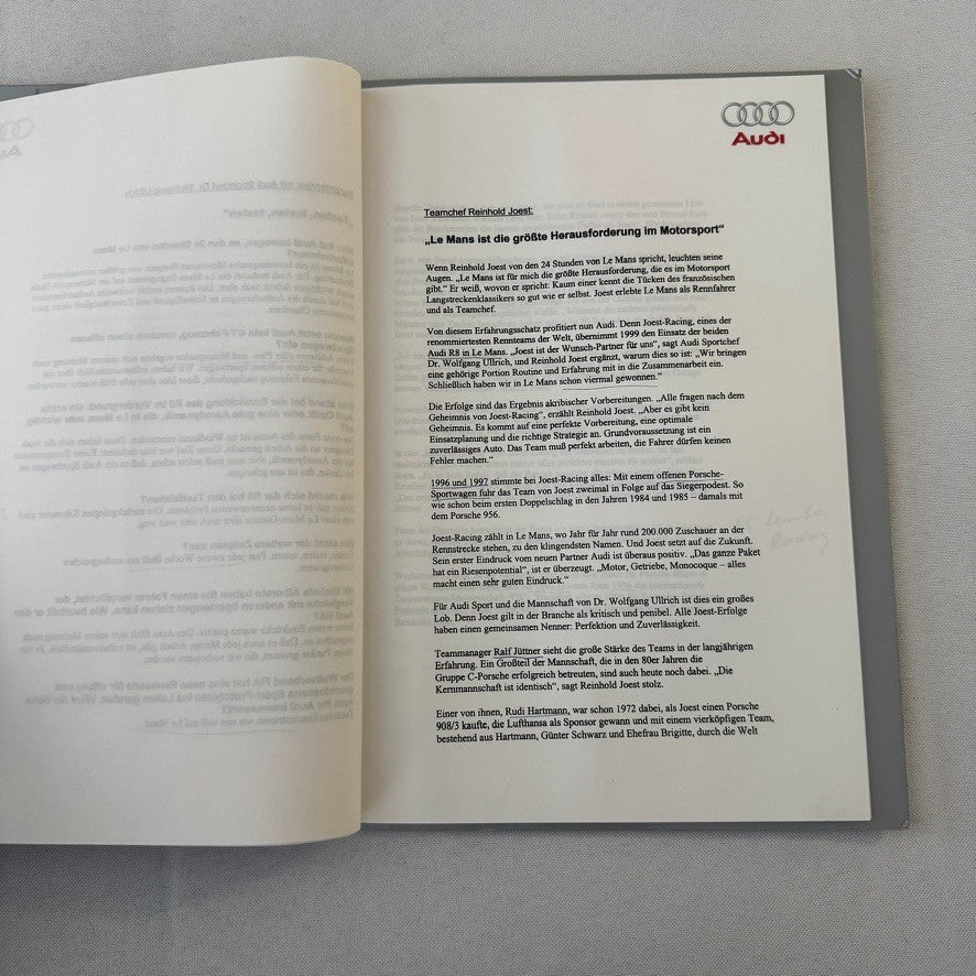 1999 Audi 24 Hours of LeMans Racing Team Press Kit Photos Brochure GERMAN