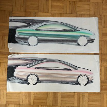 Car Styling Concept Illustration Art Drawing Sketch Vintage Lot of 2