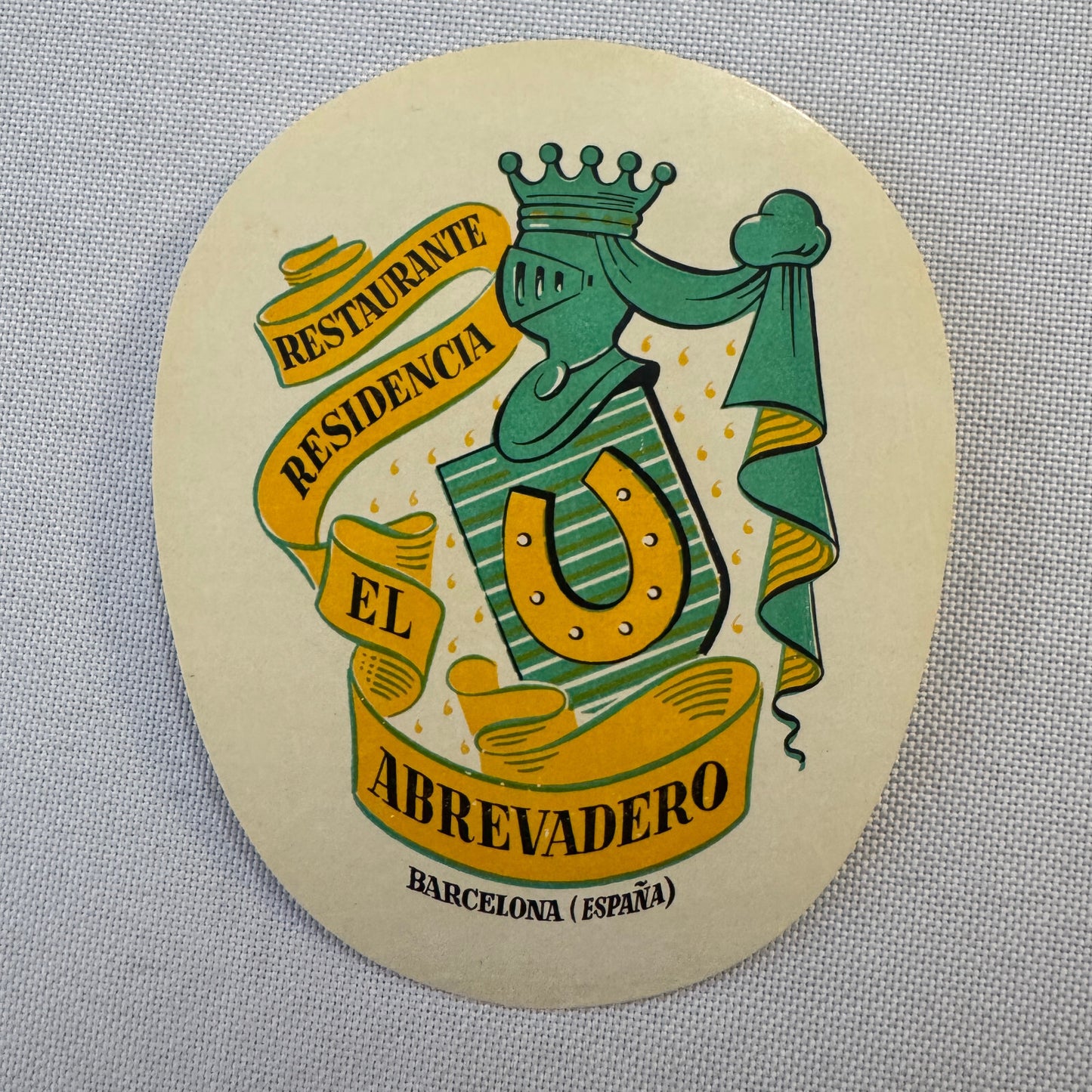Vintage Hotel Travel Label Barcelona Spain Espana Residencia El Abrevadero