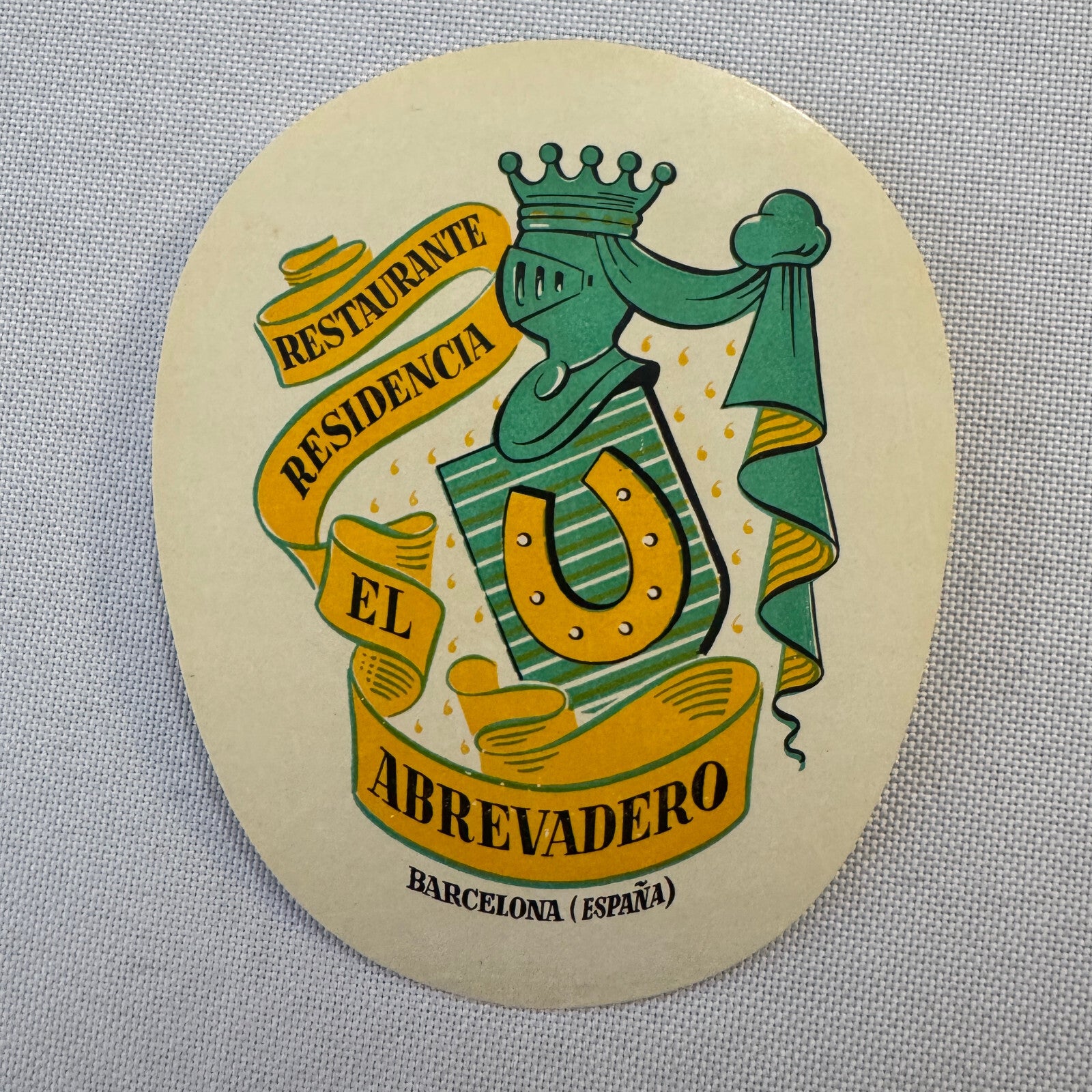 Vintage Hotel Travel Label Barcelona Spain Espana Residencia El Abrevadero