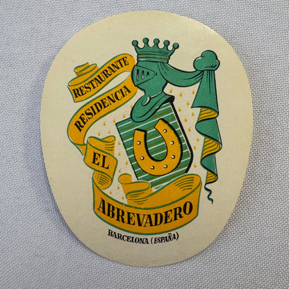 Vintage Hotel Travel Label Barcelona Spain Espana Residencia El Abrevadero
