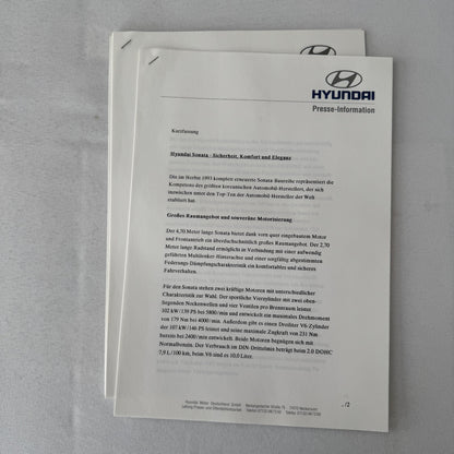 1996 Hyundai Car Press Kit S-Coupe S Coupe Sonata Lantra Accent H100 GERMAN