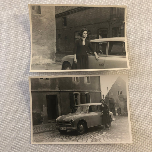 Vintage Photo Photograph Snapshot Lot of 2 Woman with Car Germany 1956 AL22SM1