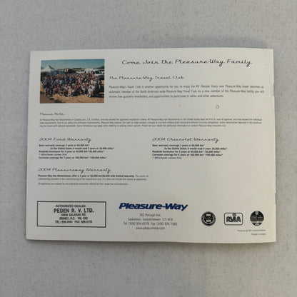 2004 Pleasure Way Motorhome RV Camper Van Sales Brochure Catalog Ford Chevrolet