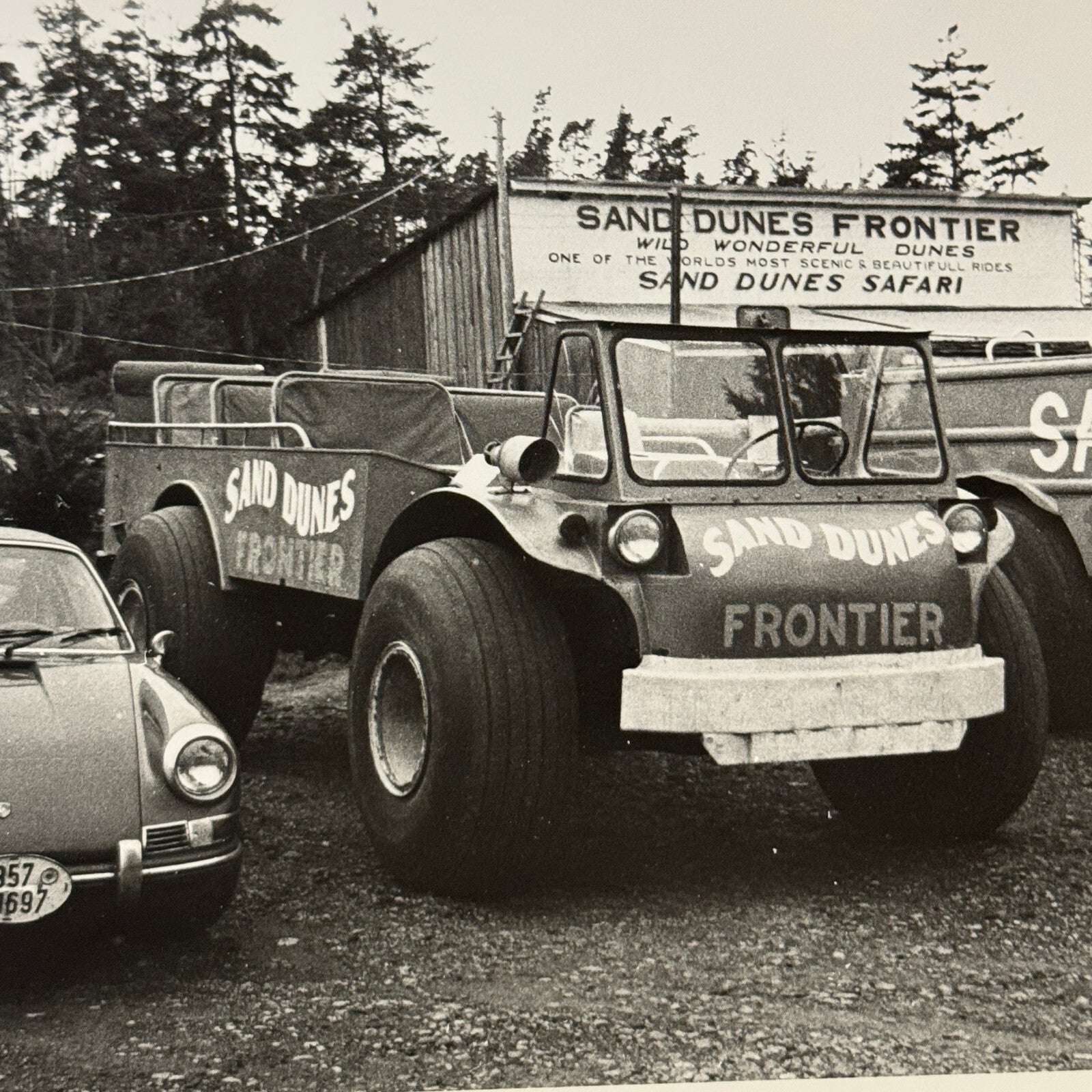Vintage Porsche 911 Car with Sand Dune Trucks Photo Photograph