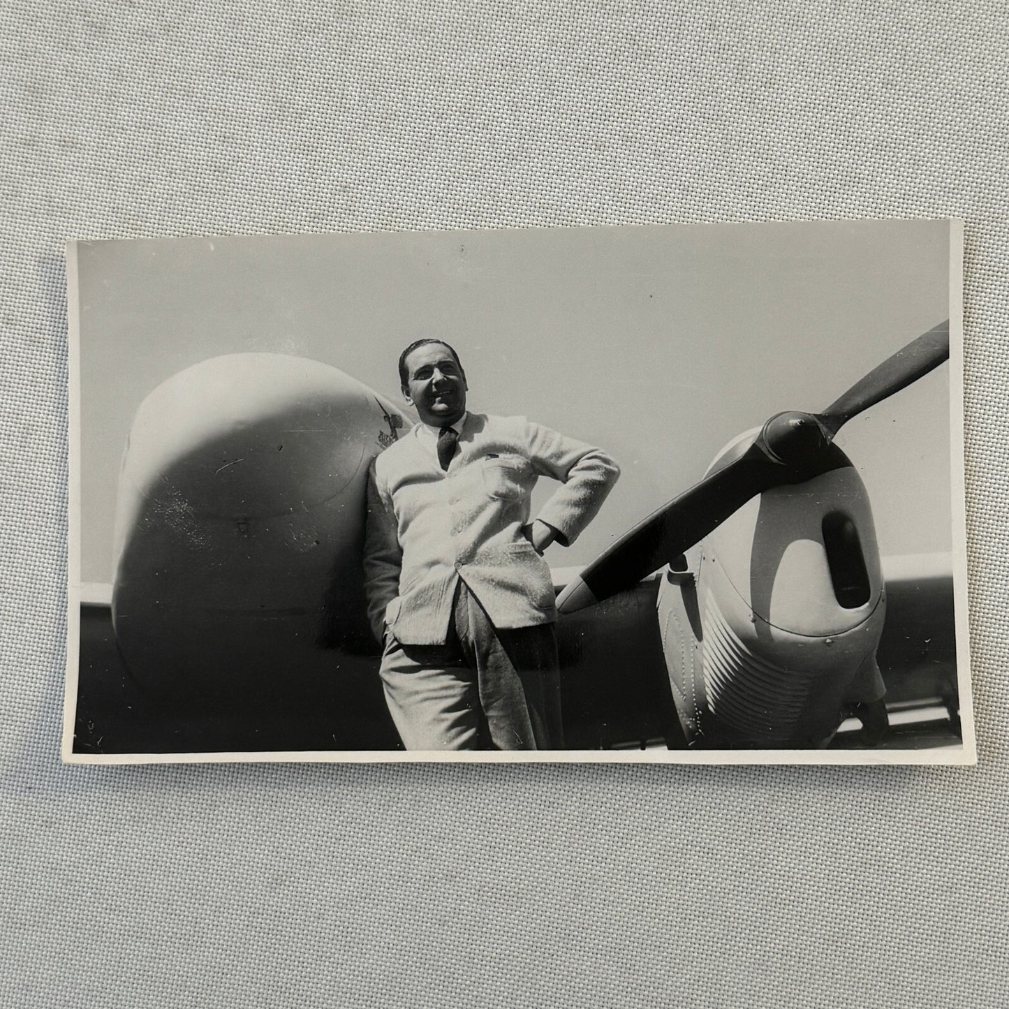 Man with Vintage Airplane Aircraft Plane Photo Photograph