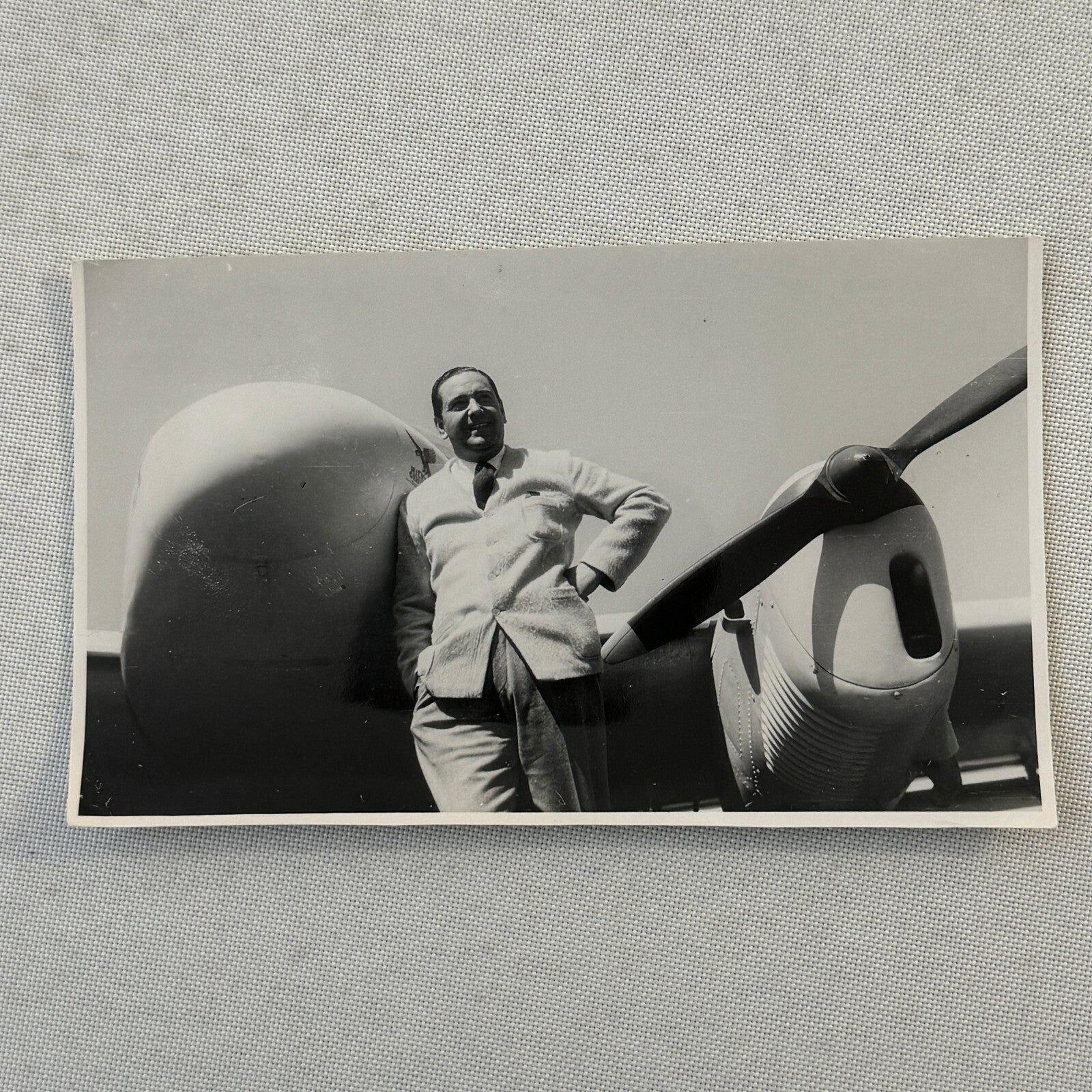 Man with Vintage Airplane Aircraft Plane Photo Photograph