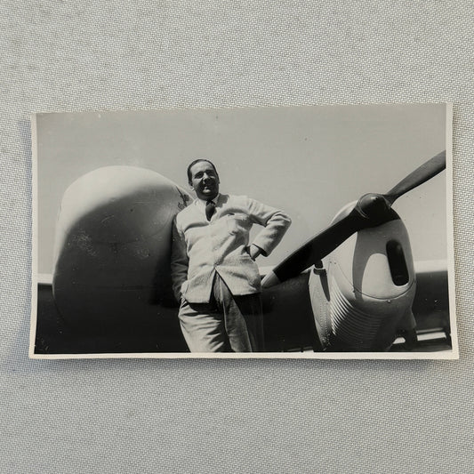 Man with Vintage Airplane Aircraft Plane Photo Photograph