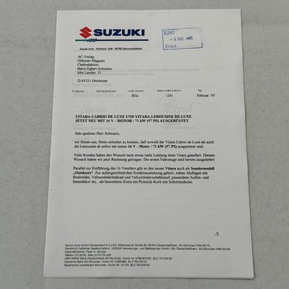 1995 Suzuki Vitara Press Kit German Text European Market Brochure Photos