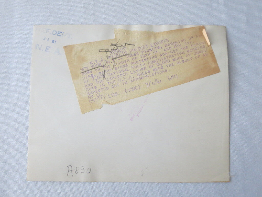 1941 Press Photo NYA Strike Picket Protest National Youth Administration