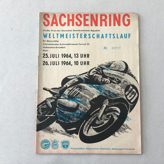 1964 Sachsenring Motorcycle Racing Grand Prix Race Program Book German