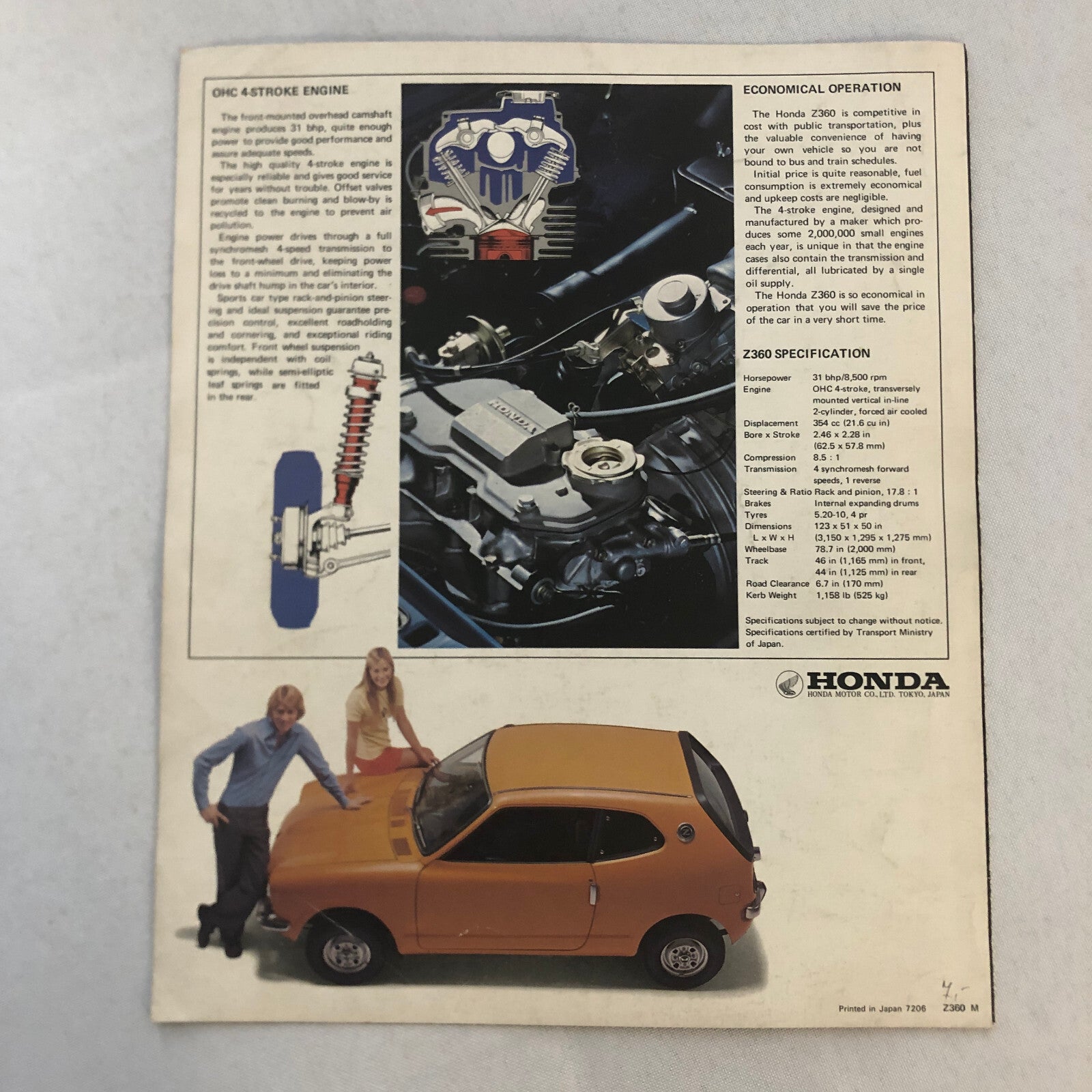 Vintage Honda Z360 Car Sales Brochure Catalog Honda Z 360