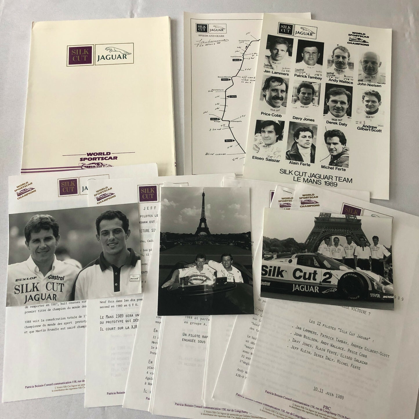 1989 Jaguar Silk Cut Racing Car Team Press Kit Photos + FRENCH LANGUAGE