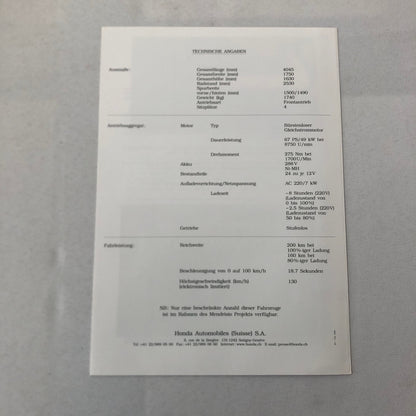 Honda EV Plus Electric Car Sales Brochure Catalog GERMAN Text Swiss Switzerland