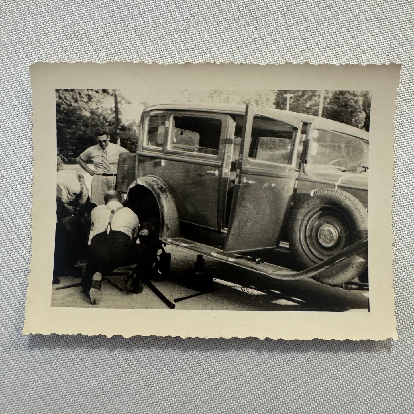 Vintage Photograph Photo Print Men Working on Early Car Automobile