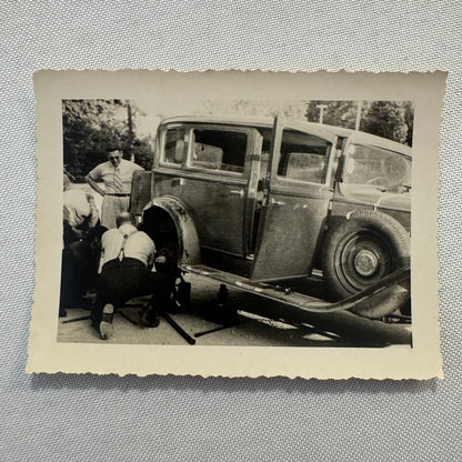 Vintage Photograph Photo Print Men Working on Early Car Automobile