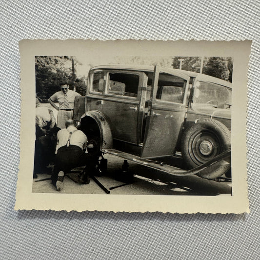 Vintage Photograph Photo Print Men Working on Early Car Automobile