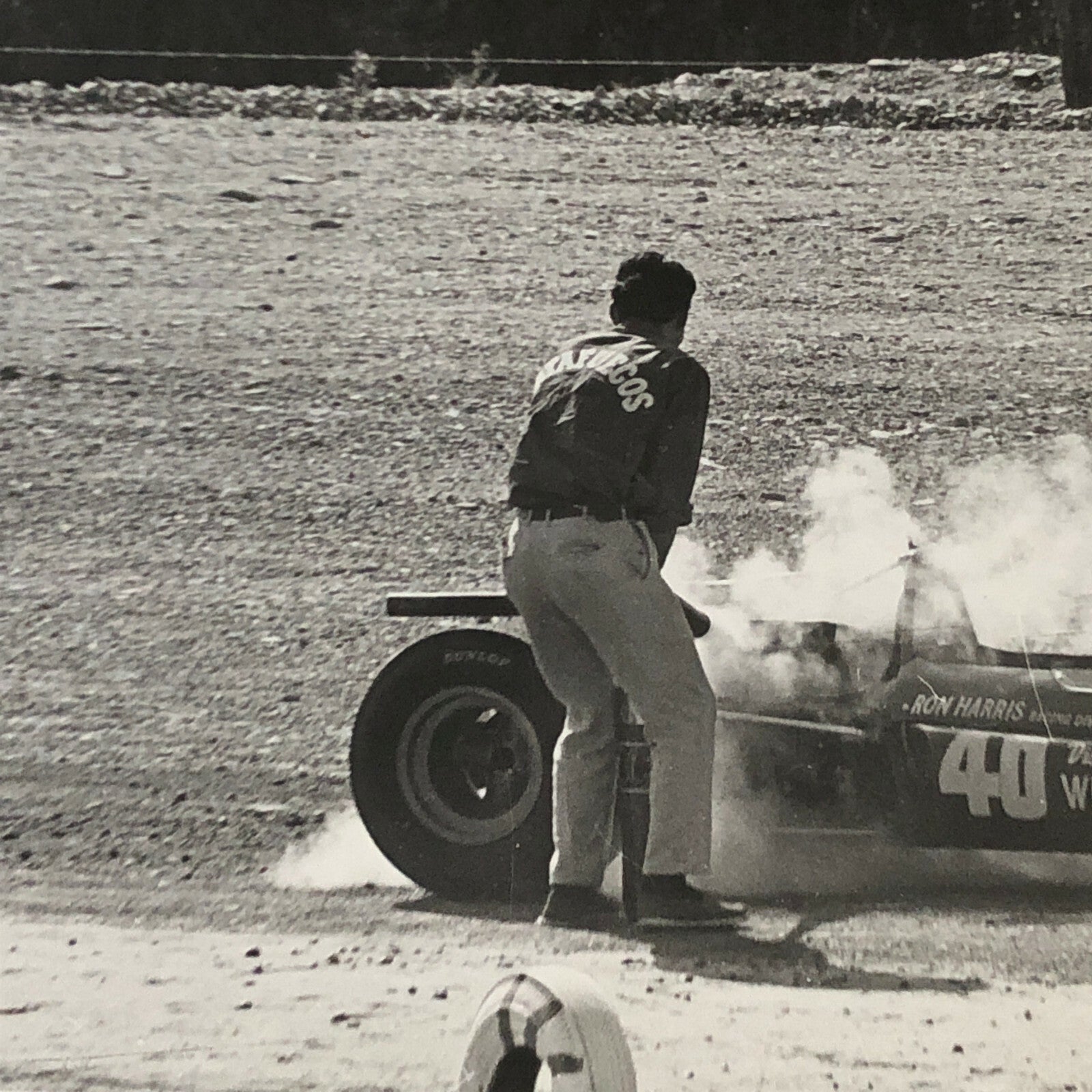 Vintage Car Racing Photo Photograph - Car on Fire - Ron Harris Racing 