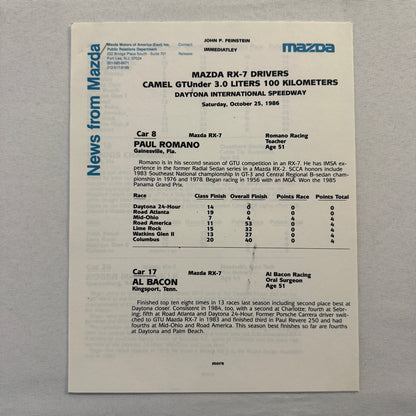 1986 Mazda RX-7 Racing Press Kit Brochure Photos Camel GT