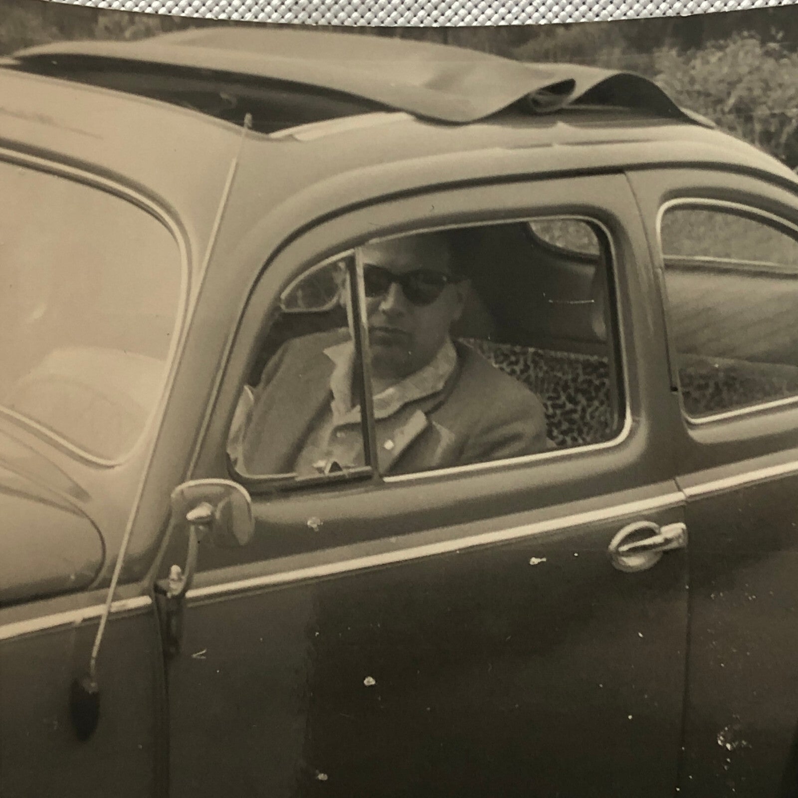 Vintage Photo Photograph Snapshot Man in VW Volkswagen Beetle Bug Car
