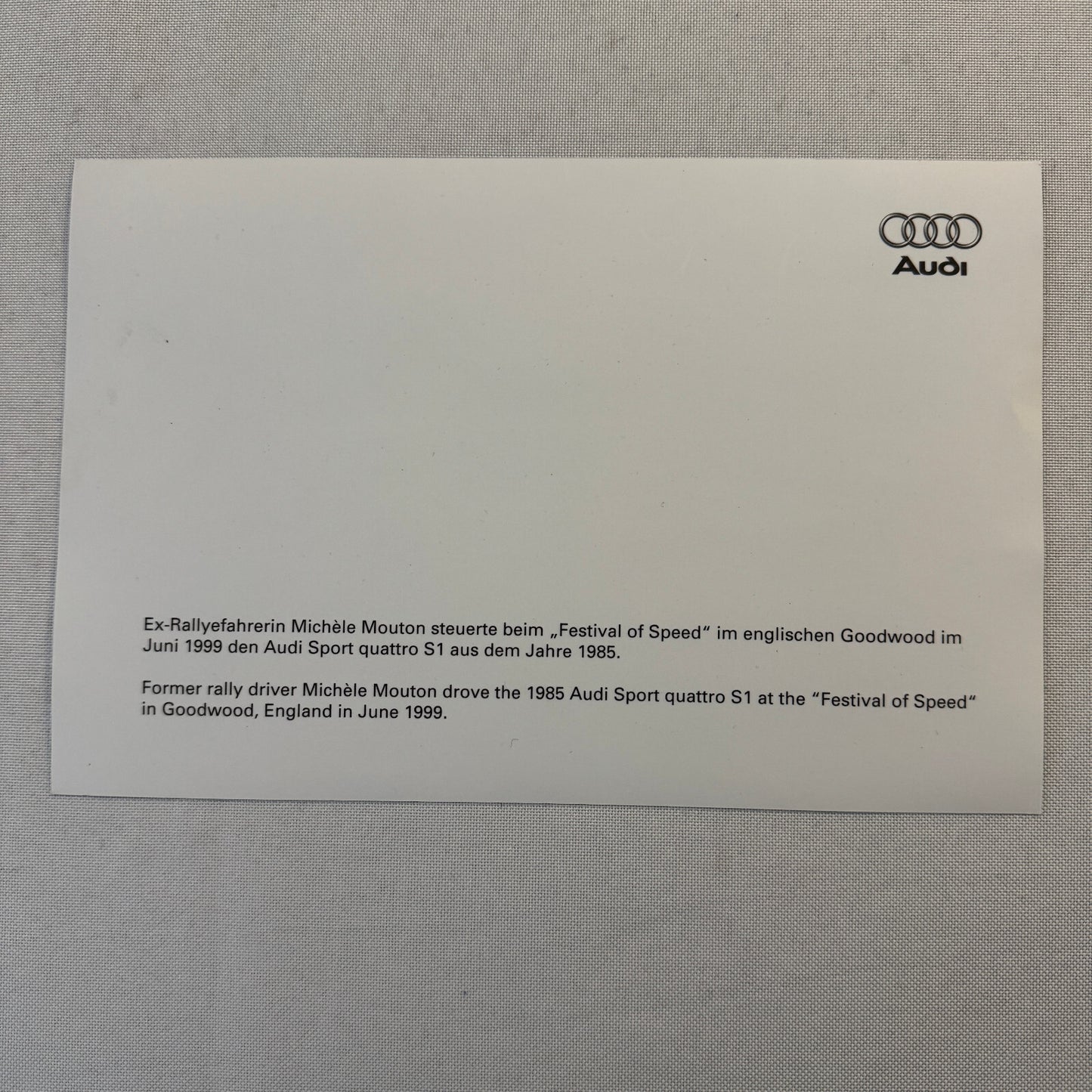 Michele Mouton Racing Driver 1985 Audi Sport Quattro S1 Goodwood 1999 Photo