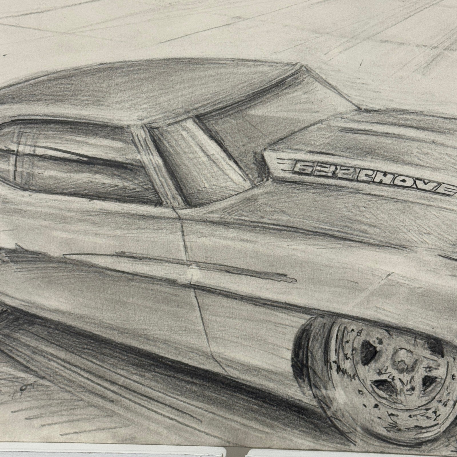Chevrolet Camaro Vintage Car Illustration Drawing Sketch Original Art Signed