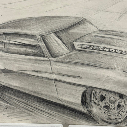 Chevrolet Camaro Vintage Car Illustration Drawing Sketch Original Art Signed