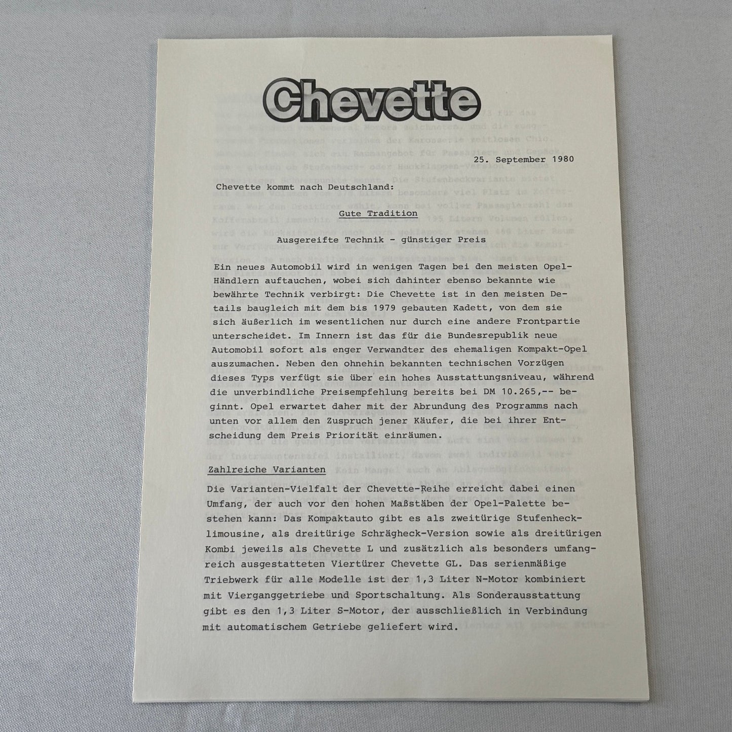 Opel Chevette Car Press Kit Brochure Photos 1980 1981 GERMAN