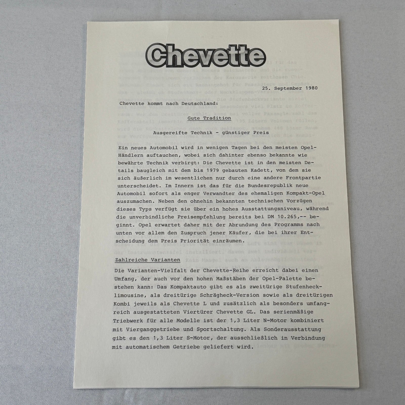 Opel Chevette Car Press Kit Brochure Photos 1980 1981 GERMAN