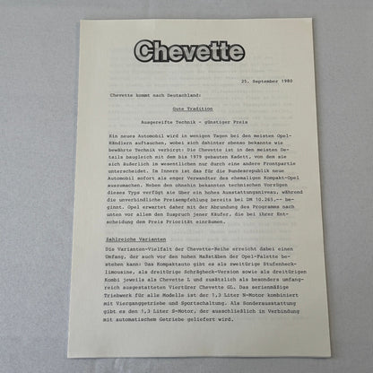 Opel Chevette Car Press Kit Brochure Photos 1980 1981 GERMAN