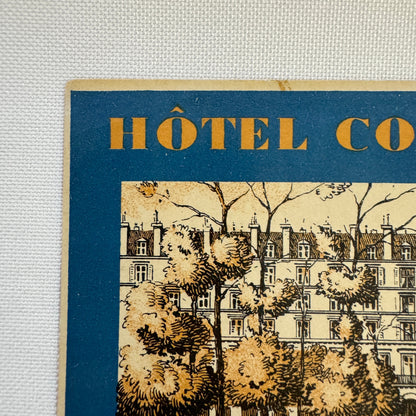Vintage Travel Luggage Label Hotel Continental Paris France French