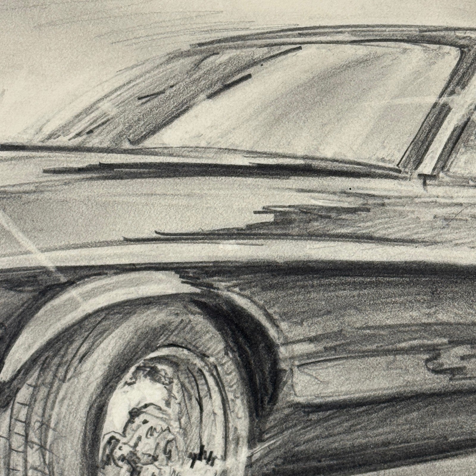 Ford Mustang Vintage Car Illustration Drawing Sketch Original Art Signed