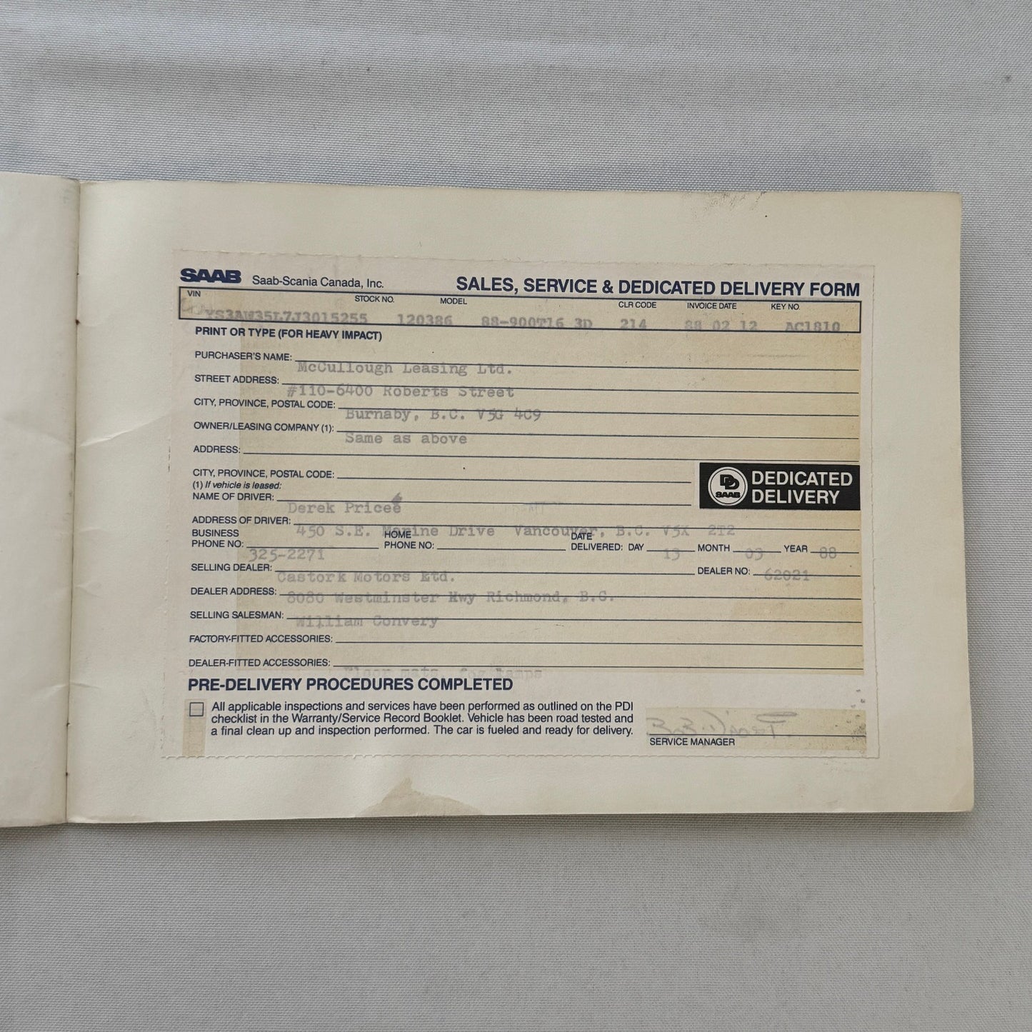 1988 Saab 900 Owners Manual Book Pouch Sedan Convertible Vintage Car
