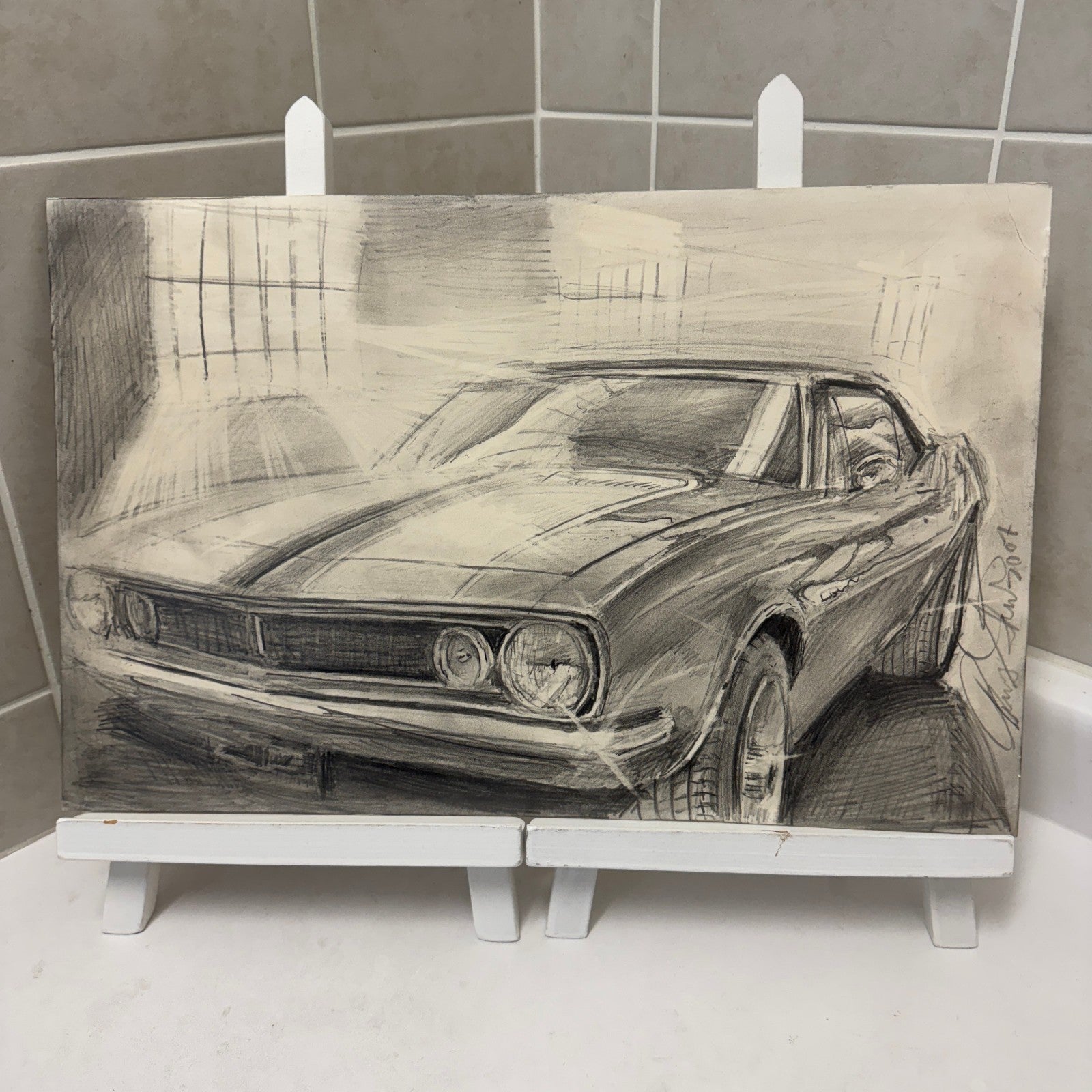 Chevrolet Camaro Muscle Car Illustration Drawing Sketch Original Art Signed
