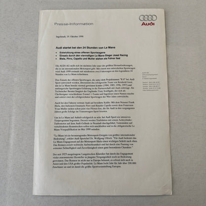 1999 Audi 24 Hours of LeMans Racing Team Press Kit Photos Brochure GERMAN