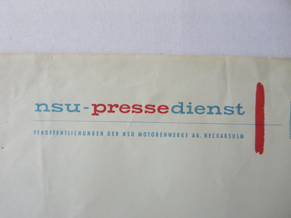 1964 NSU Car Factory Letter Letterhead sent to Magazine Editor 
