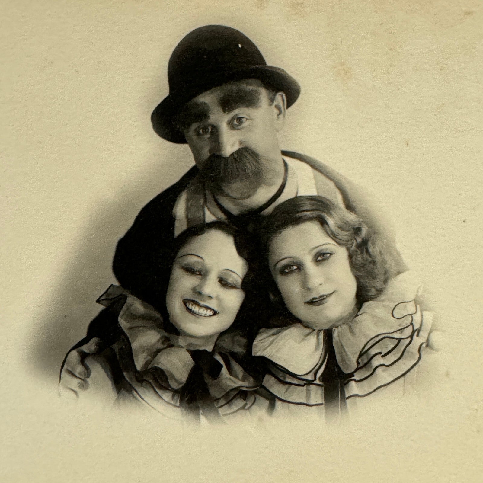 Vintage Circus Performer Photo Photograph Clown with Beautiful Women France
