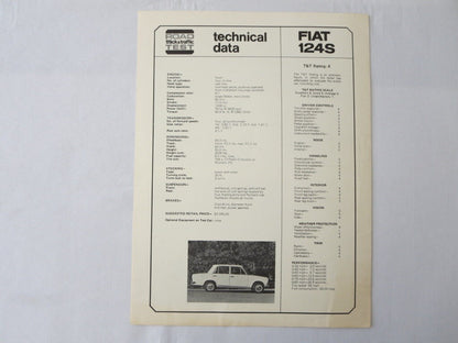 1970 1971 1972 ? Fiat 124S Road Test Sales Sales Brochure 124 S 