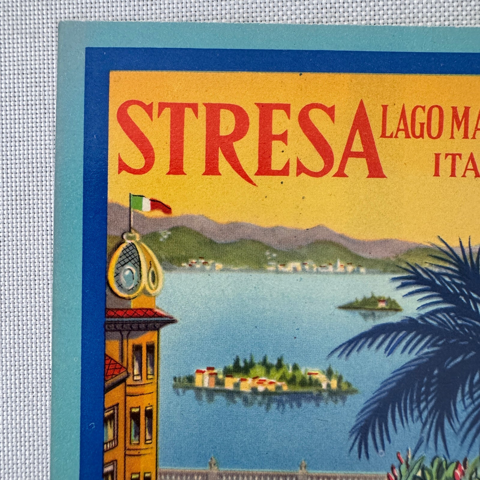 Vintage Hotel Travel Luggage Label Regina Palace Stresa Lago Maggiore Italy