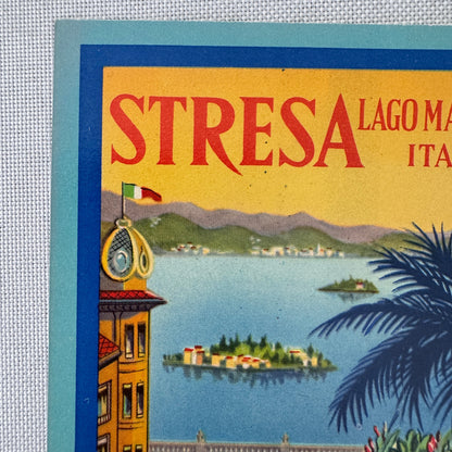 Vintage Hotel Travel Luggage Label Regina Palace Stresa Lago Maggiore Italy