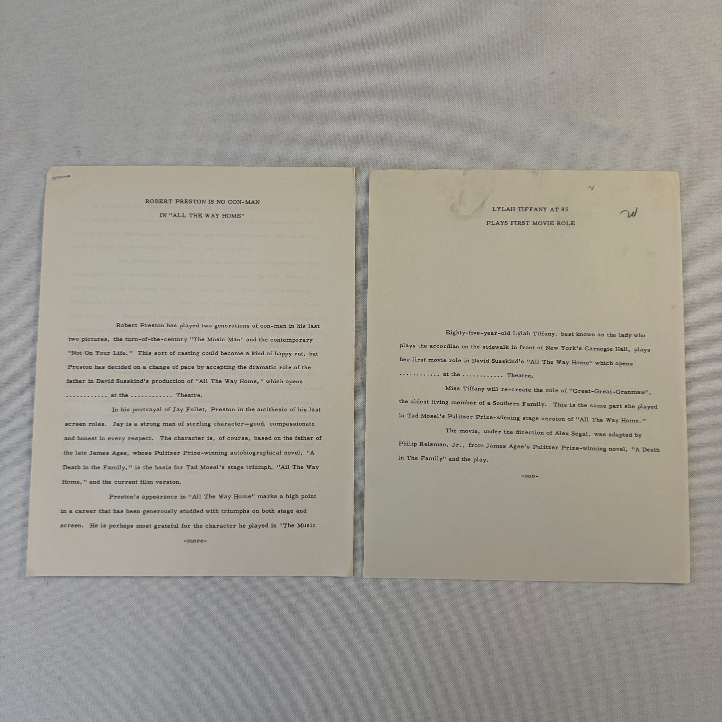 All The Way Home 1963 Movie Film Press Kit with Photo Press Release