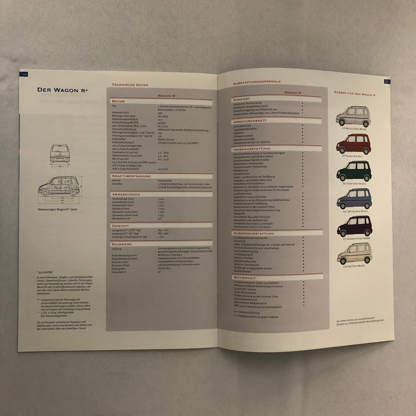 Suzuki Wagon R Car Sales Brochure Catalog GERMAN TEXT European Market