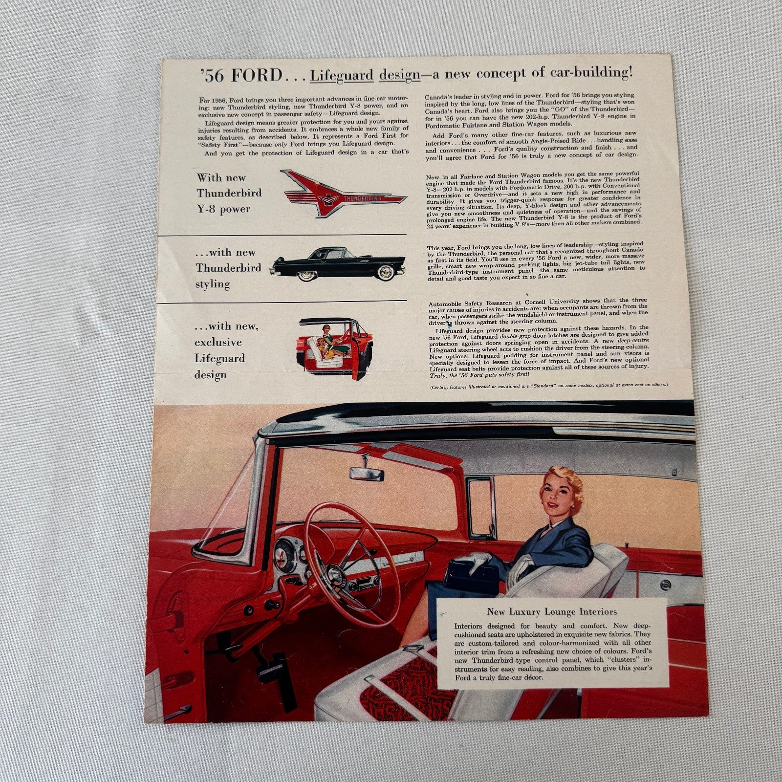 1956 Ford Car Sales Brochure Catalog Canadian Thunderbird Ranch Wagon Parklane +