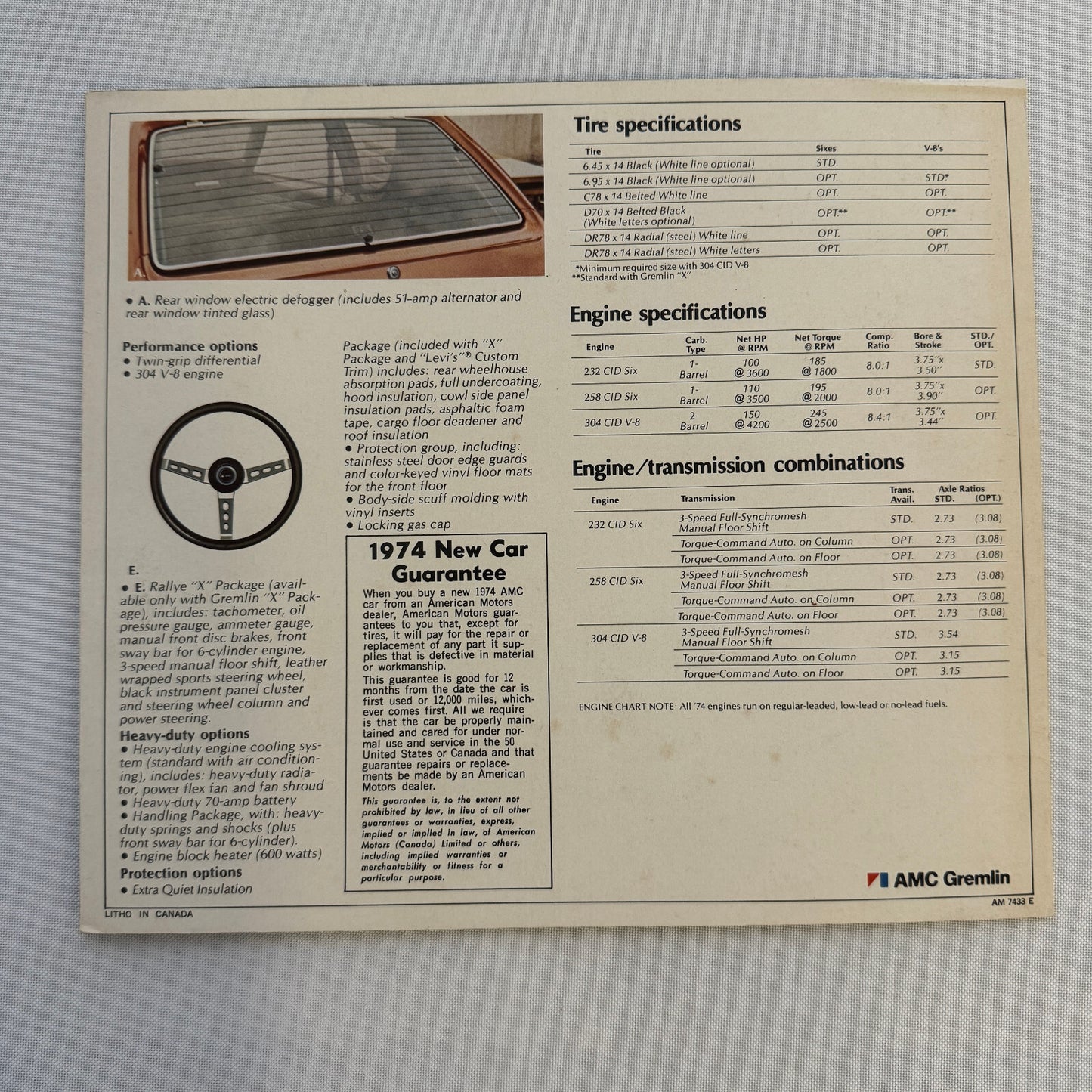 1974 AMC Gremlin Car Sales Brochure Catalog American Motors Gremlin Levis