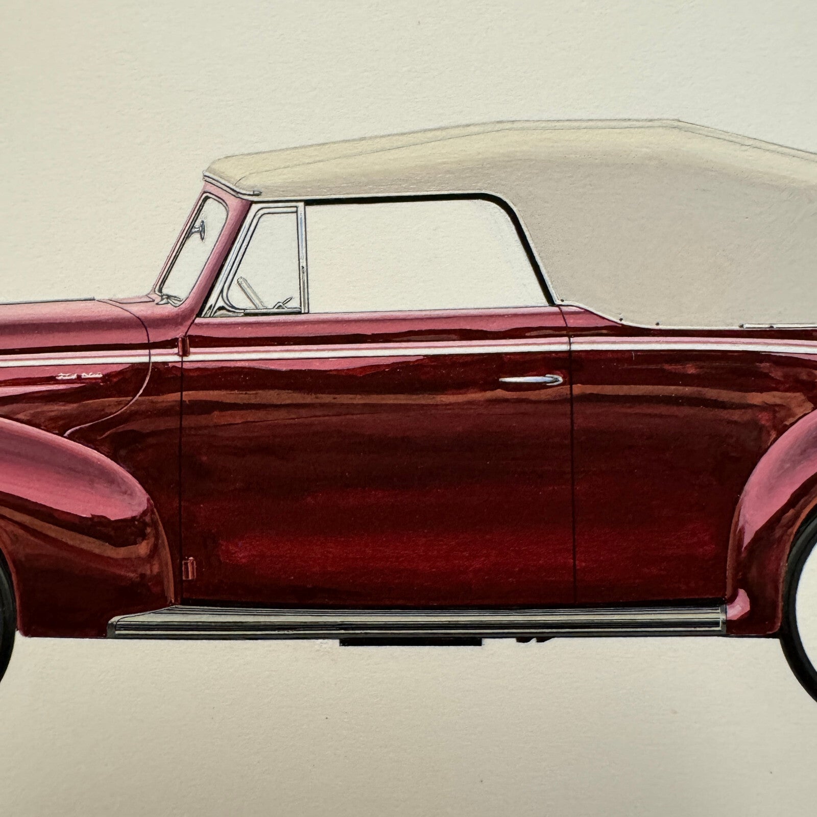 1940 Ford Type 66 Deluxe Convertible Car Illustration Art Drawing Hand Drawn