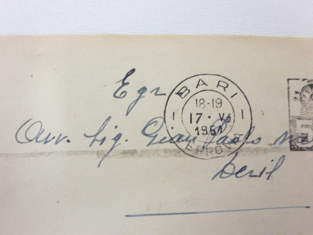 Vintage 1951 Grand Prix Bari Racing Stamp on Envelope with Postage Stamp 