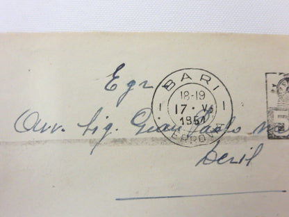 Vintage 1951 Grand Prix Bari Racing Stamp on Envelope with Postage Stamp 