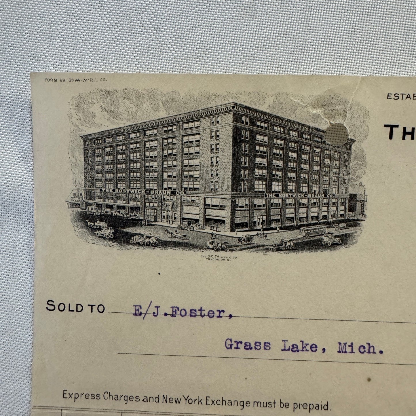 Bostwick Braun Company Document 1908 Antique Invoice Receipt Ephemera Toledo OH