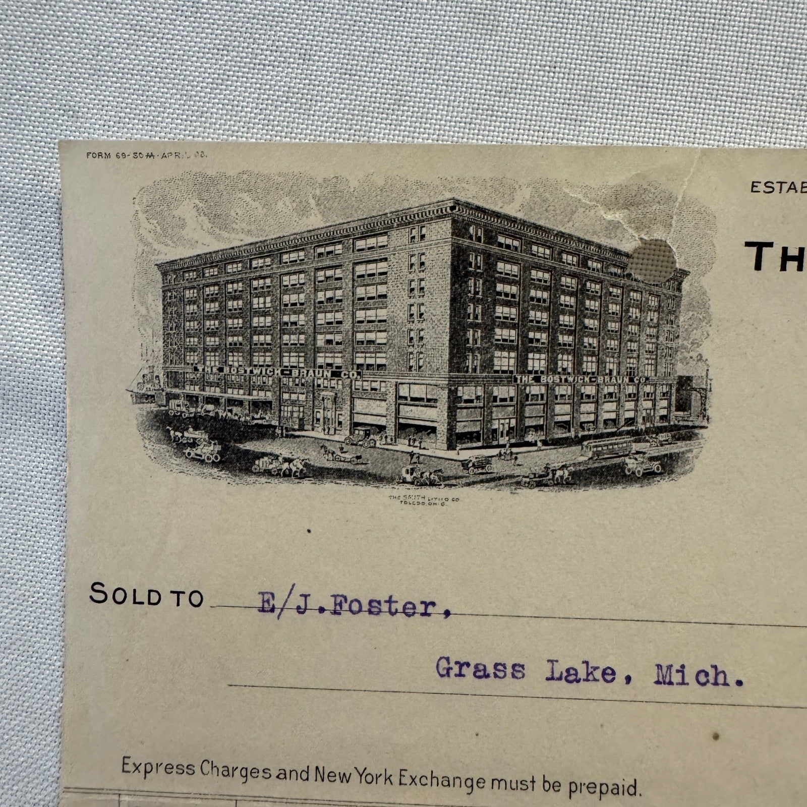 Bostwick Braun Company Document 1908 Antique Invoice Receipt Ephemera Toledo OH