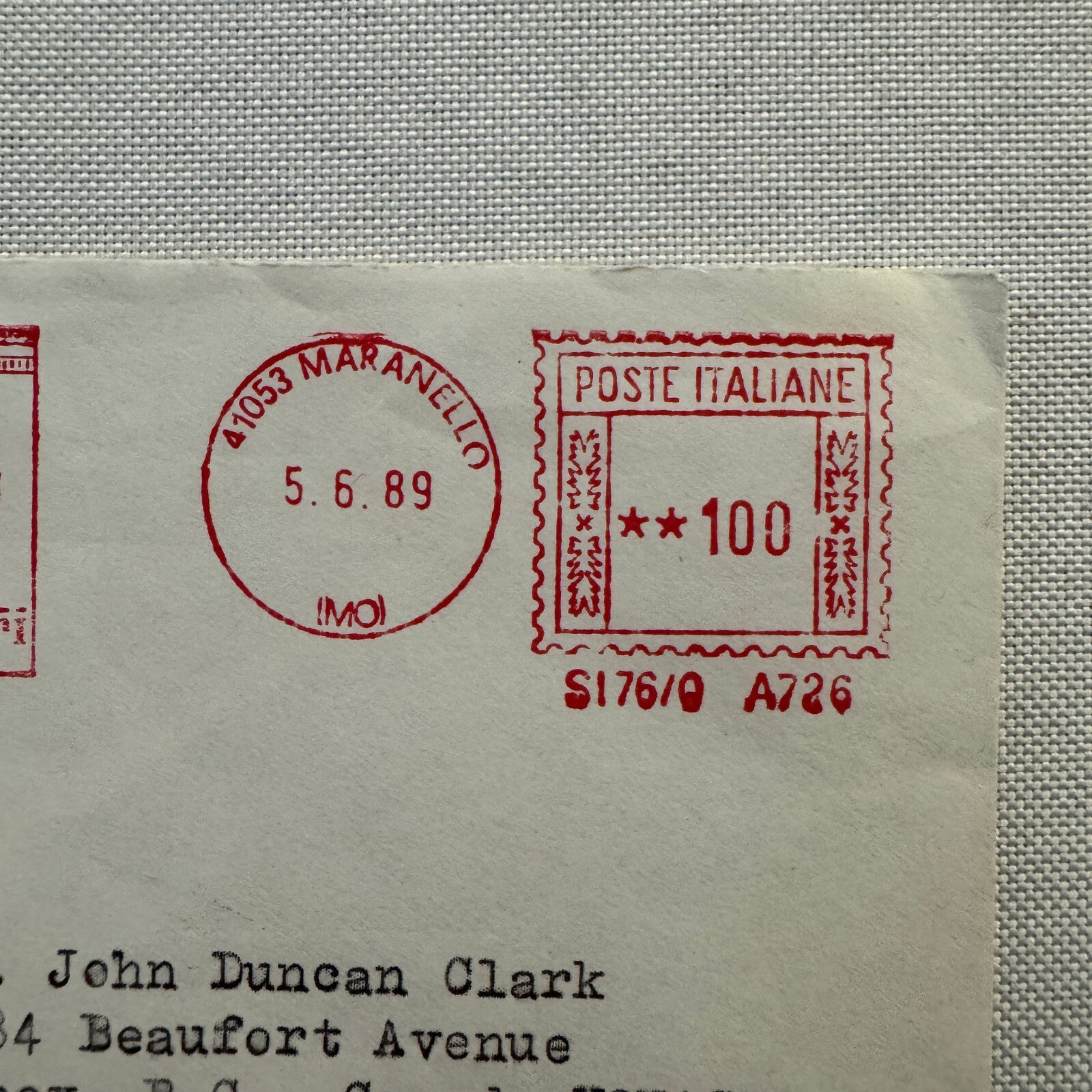Vintage Ferrari Maranello Envelope Postmark Postage Stamp 1989